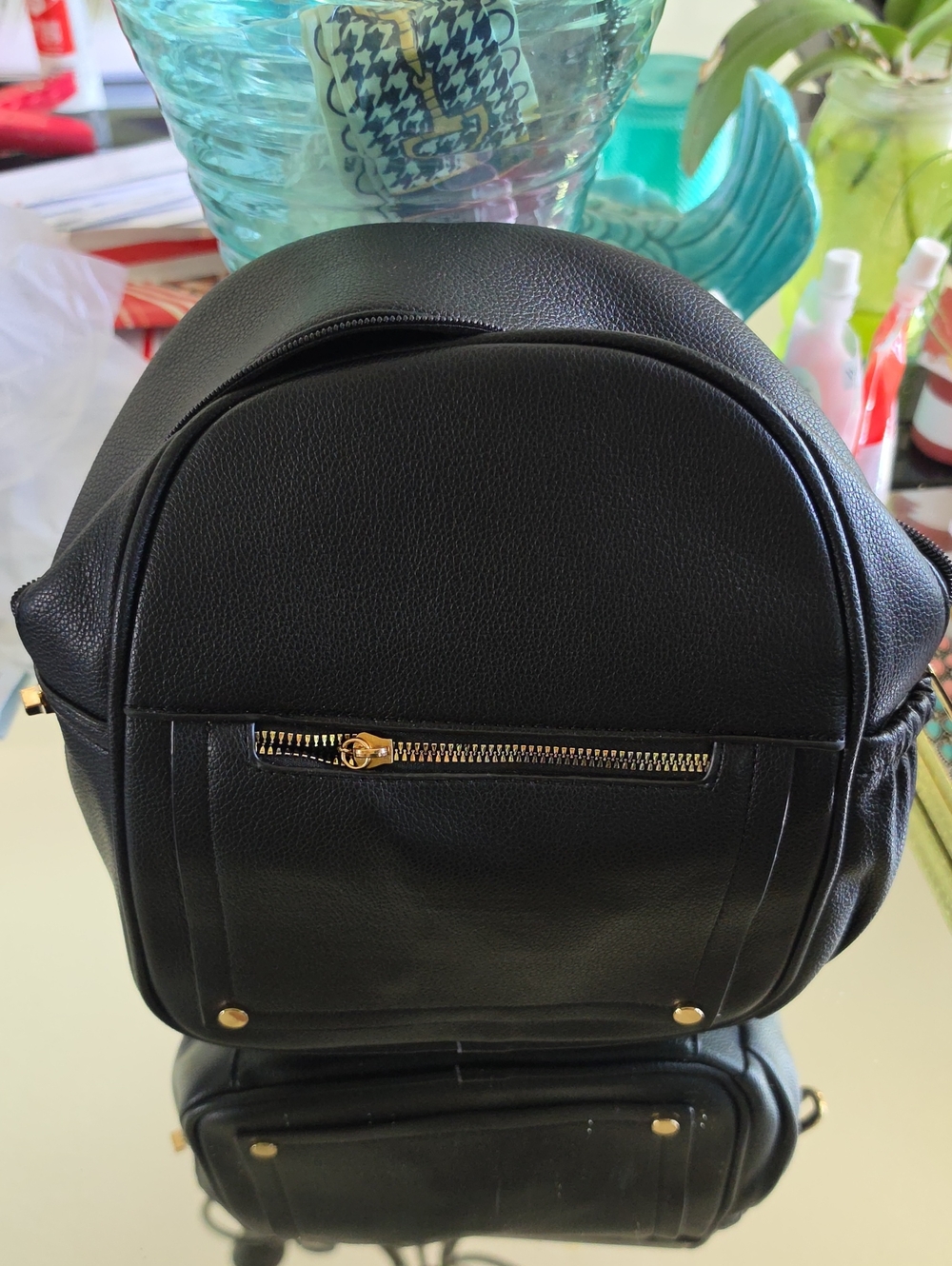 Montana West Black Mini Backpack with Gold Hardware